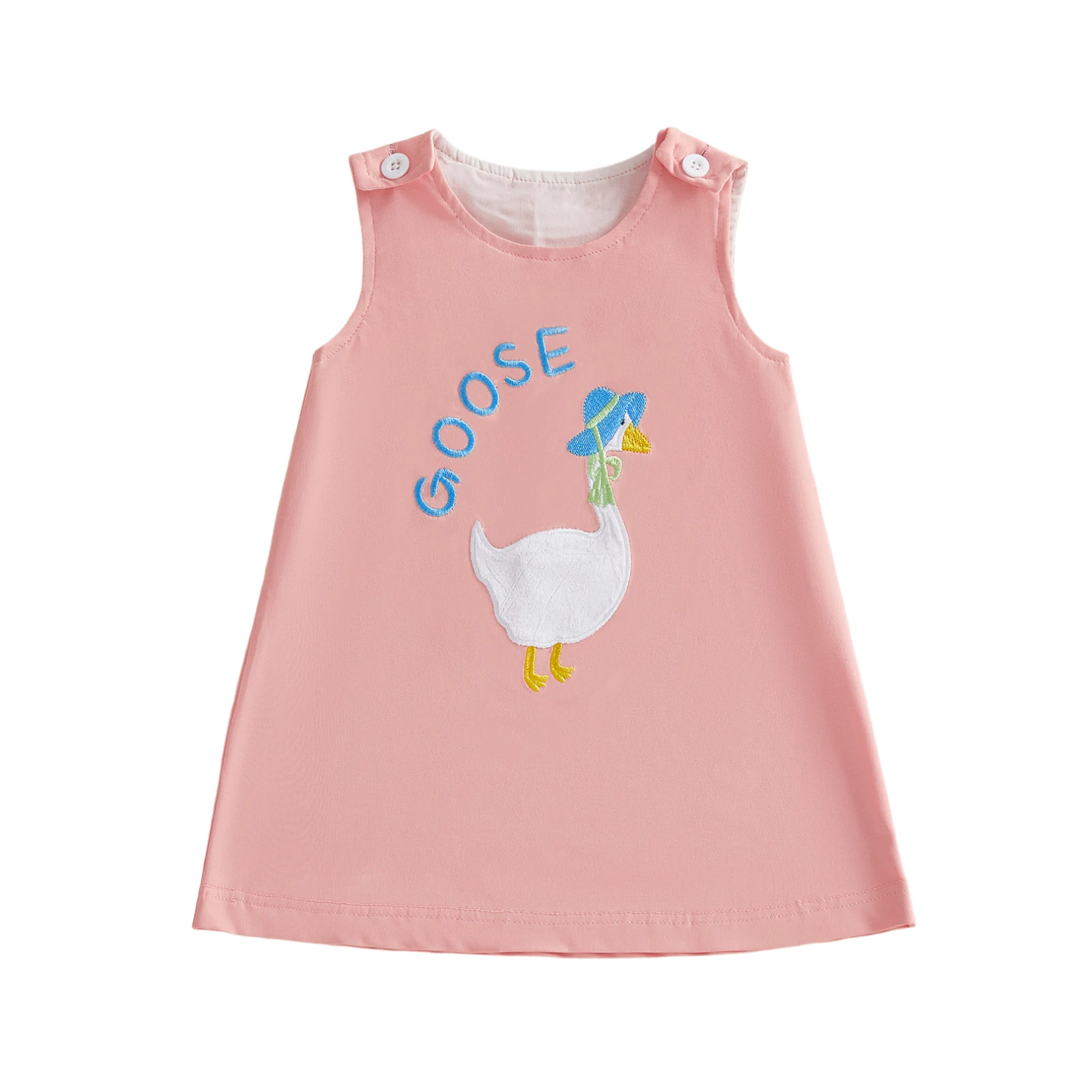 فستان بدون أكمام للفتيات الصغيرات، فستان عصري مطرز بأحرف أوزة بدون أكمام ورقبة دائرية #1