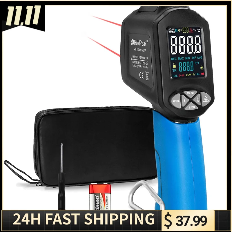

HP-1580C-APP Infrared Thermometer Gun Bluetooth, Digital Laser Thermometer Gun Non-Contact with Temperature Range -58~2876℉