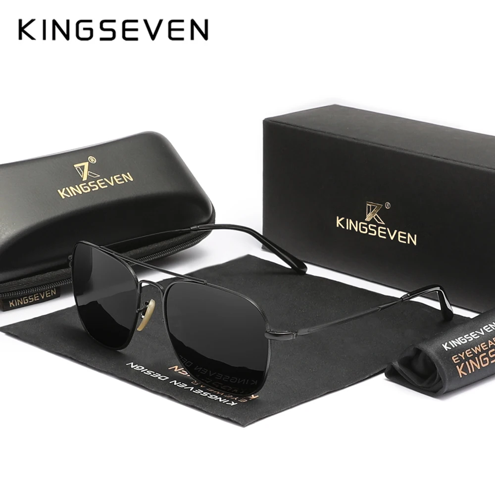

Мужские солнцезащ. Очки в квадратной оправе KINGSEVEN, черные солнцезащитные очки в квадратной оправе из сплава с поляризованными линзами класса защиты уф400, лето