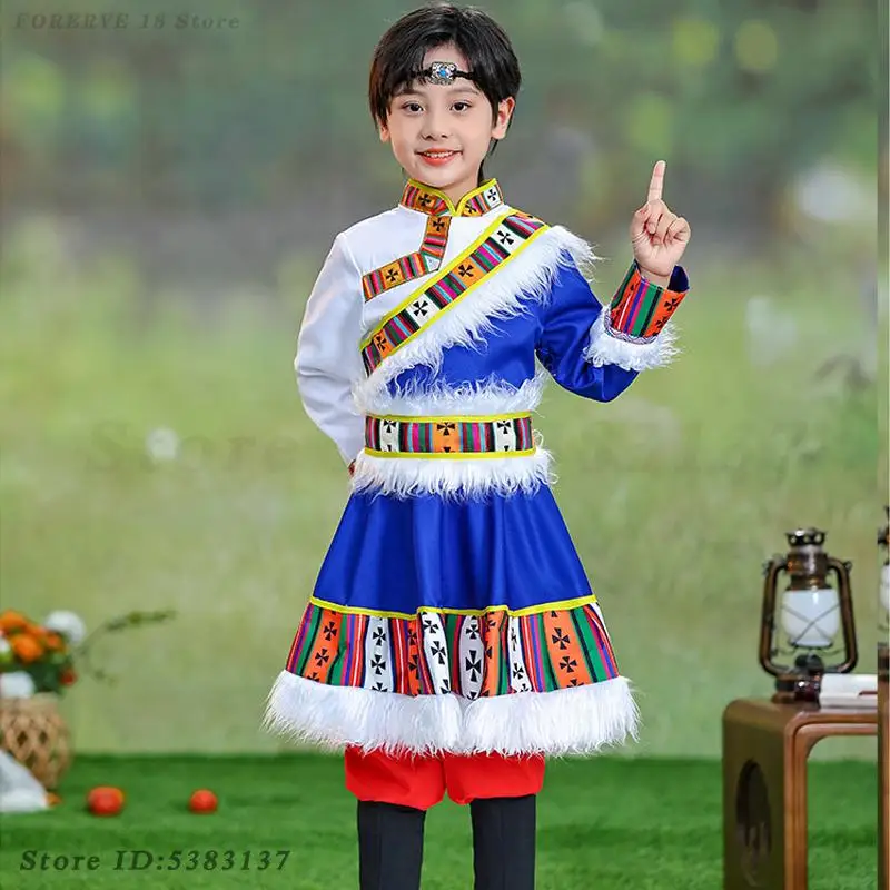 Dziewczęce chłopięce kostiumy do tańca w stylu mongolskim Tradycyjne etniczne ubrania dla dzieci Chiński strój do tańca ludowego Sukienka etniczna