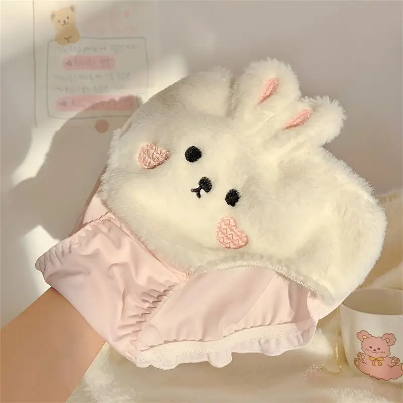 

Snow Velvet Milk Rabbit Japanese Lolita Rabbit Underwear Cute Winter Plush Underwear for Women's Cold Protection Tangas G String