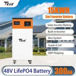 TEZE 48V/51.2V 300Ah 15KWH Powerwall LifePo4 Battery All-In-One Solar Energy System Built In 5KW Inverter BMS 6000 Cycle