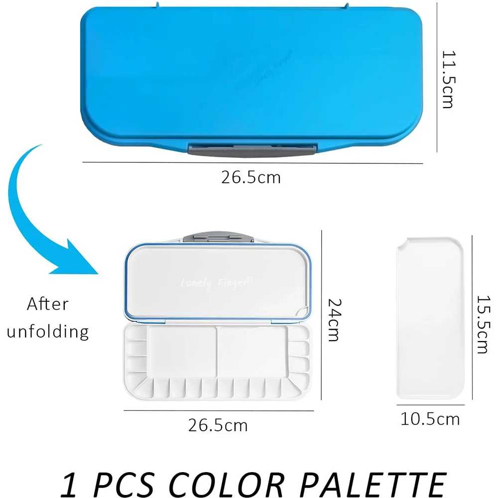 18 wells Watercolor Palette Folding with Lid 2 Mixing Areas and 1 Large Mixing Tray for Gouache Acrylic Paint Palette