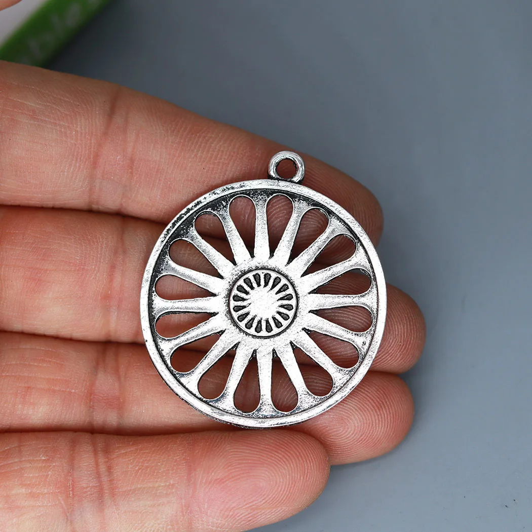 3Pcs/lot Ashoka Romani Chakra Wheel Charm Pendant For DIY Necklace Handmade Jewelry Making