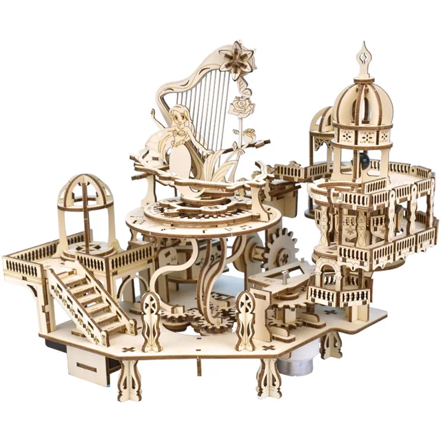 Drewniane puzzle 3D Lingdong Island Music Box Miniaturowe zestawy modeli Zaginione miasto Puzzle dla przyjaciół Prezenty urodzinowe Wystrój domu