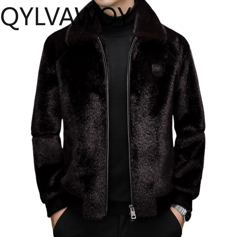 

Мужская кожаная шуба QYLVAWOY: новая модная теплая приталенная куртка из кожи и меха для осени и зимы