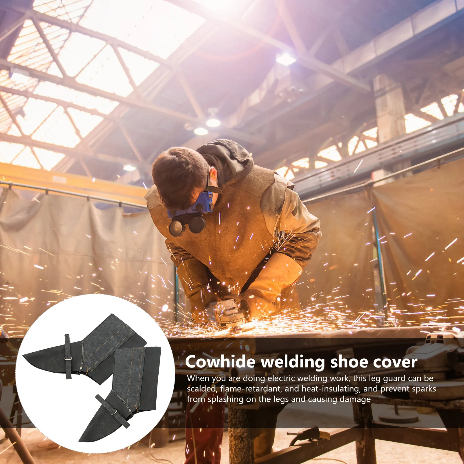 

1Pair Welding Shoes Cover Cow Protective Spats Fire Resistant for Automotive Glass Processing Cutting Jobs