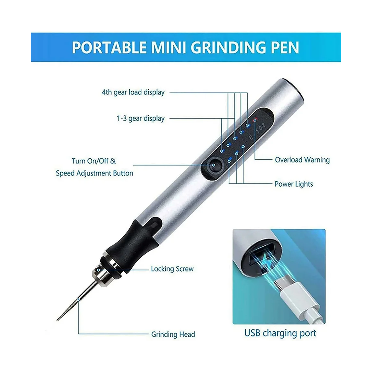 USB Customizer Professional Engraving Pen, Recarregável Cordless Engraver Tool para Metal, 30 Bits