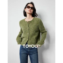 TOYOUTH Women Plush Knitwear 2024 Autumn New Single Breasted Button Round Neck Velvet Cardigan Sweater Tops