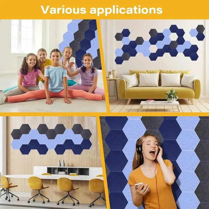 Felt Acoustic Panels Hexagon Sound Absorbing Wall Panels Decorative Wall Tiles for Home Office Studio DIY Interior Decoration
