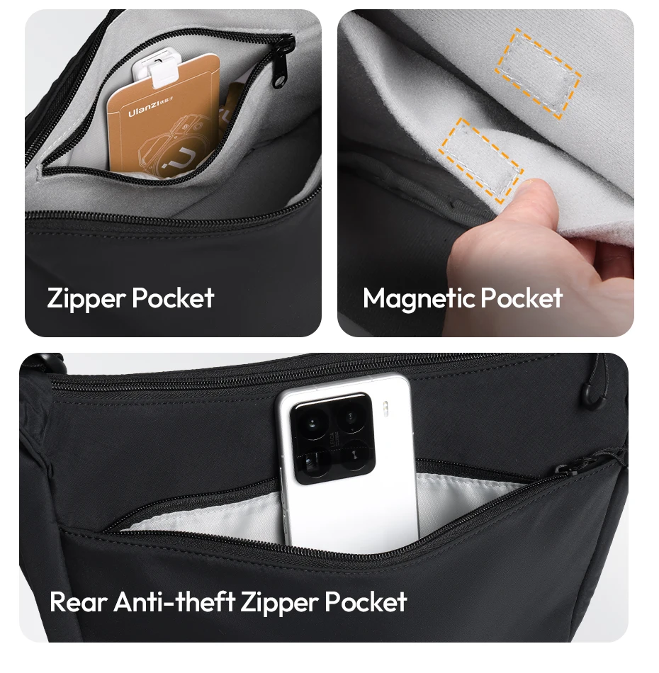 Ulanzi HMN1Lunar Sling Bag Reise-Schultertasche mit Trennwand, verstellbarer Riemen, Umhängetasche für Straßenfotografie, tägliches Pendeln – Detail 10