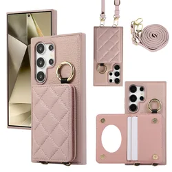 Crossbody Leather Phone Case for Samsung Galaxy S25 Ultra S24 FE S23 S22 Plus Mirror Wallet with Card Holder Protective Cover