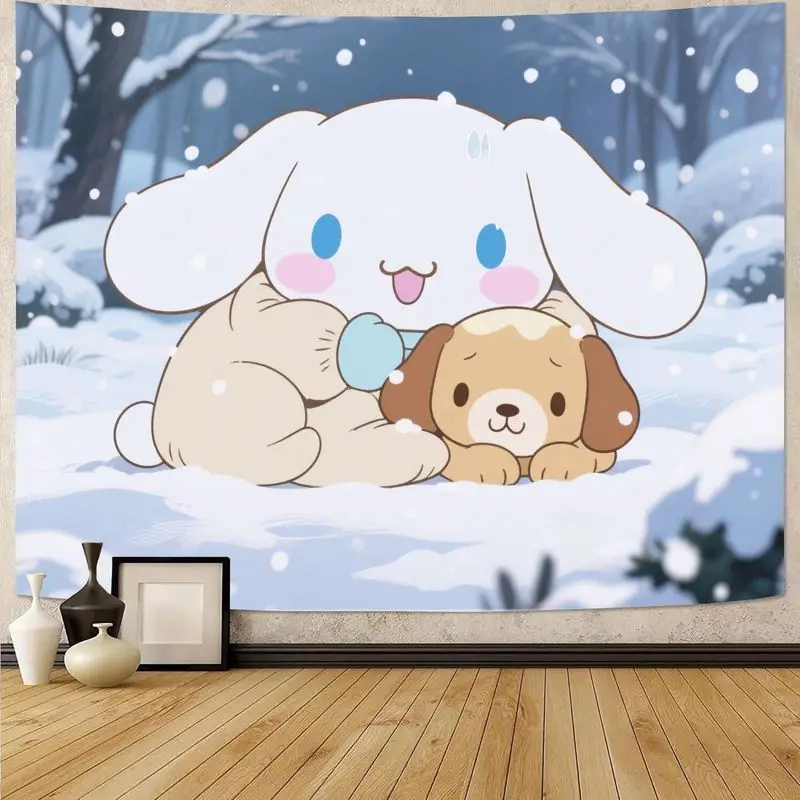 

1 шт. Sanrio Cinnamoroll & Puppy Winter Snow Kawaii гобелен, эстетическое настенное искусство из полиэстера для спальни, общежития, гостиной, декора для девочек
