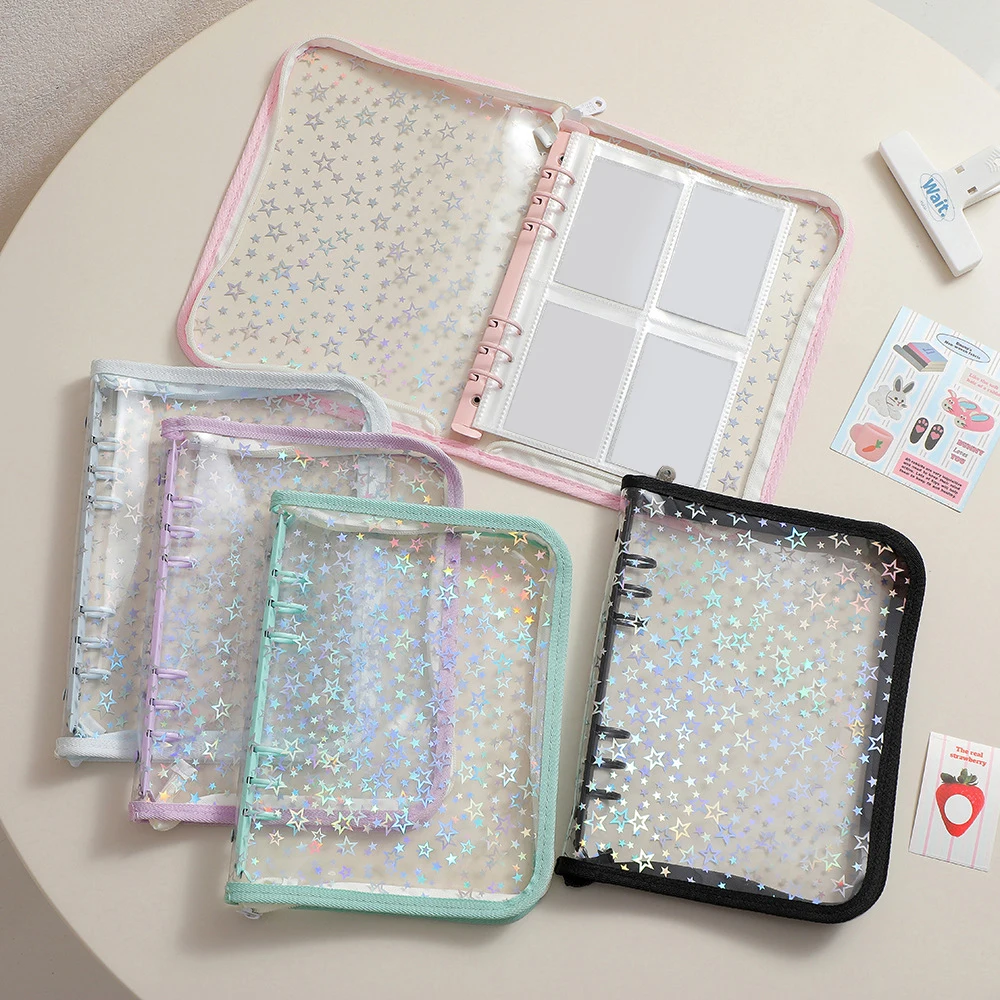 A5 Binder Cover 6-Hole Photo Storage Book Notebook Album Shell Cover Photo Card Collection Book Laser Album Folder Transparent