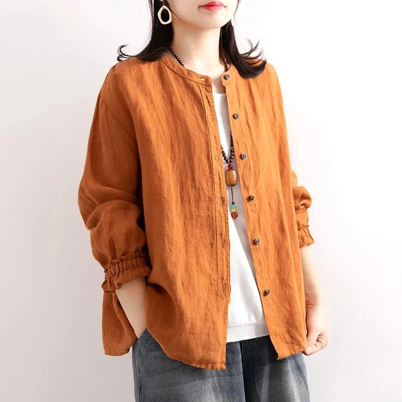 Trend Fashionable Stand Comfortable Leisure Simple Temperament Handsome Women's Clothing Spring Summer Thin Solid Vintage