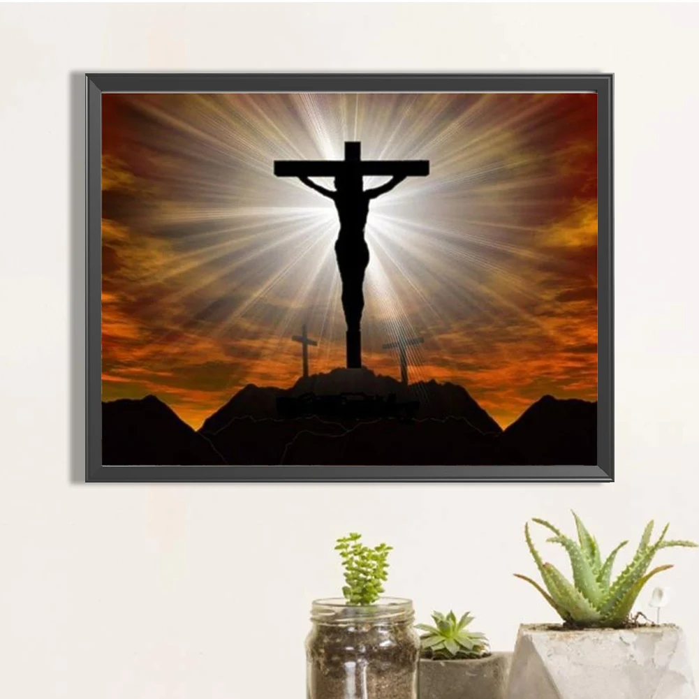 Cross Jesus Full DIY 5D Round Drill Diamond Dots Paintings Picture Arts Craft for Adults/Beginners Gift Idea Home Decor 40x30cm