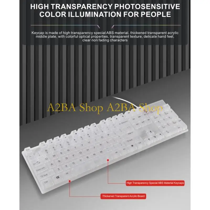

A2BA Регулируемая RGB-подсветка 104-клавишные игровые клавиатуры USB-шнур Плавающие колпачки для клавиш Дизайн Водостойкий