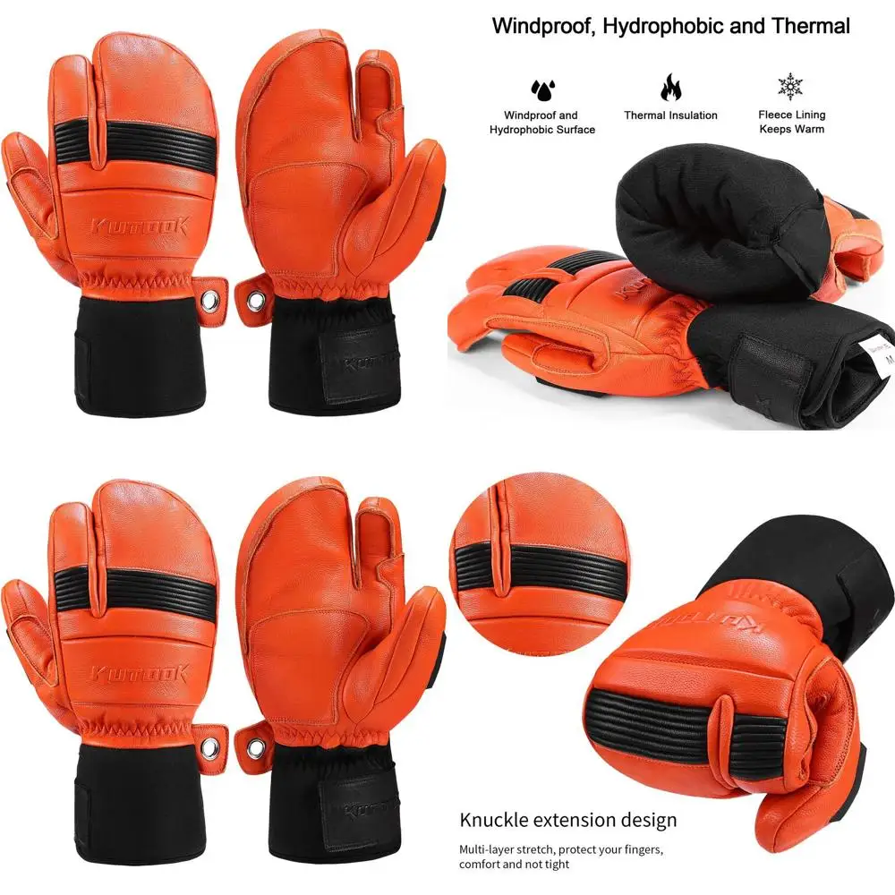 

Goat Leather Ski Gloves with HIPORA Membrane: Waterproof Outdoor Ski Mittens