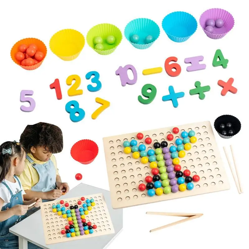 

Rainbow Peg Board Bead Toys Matching Bowl And Tweezers Montessori Early Learning Toys For Boys Girls Wooden Board Bead Games