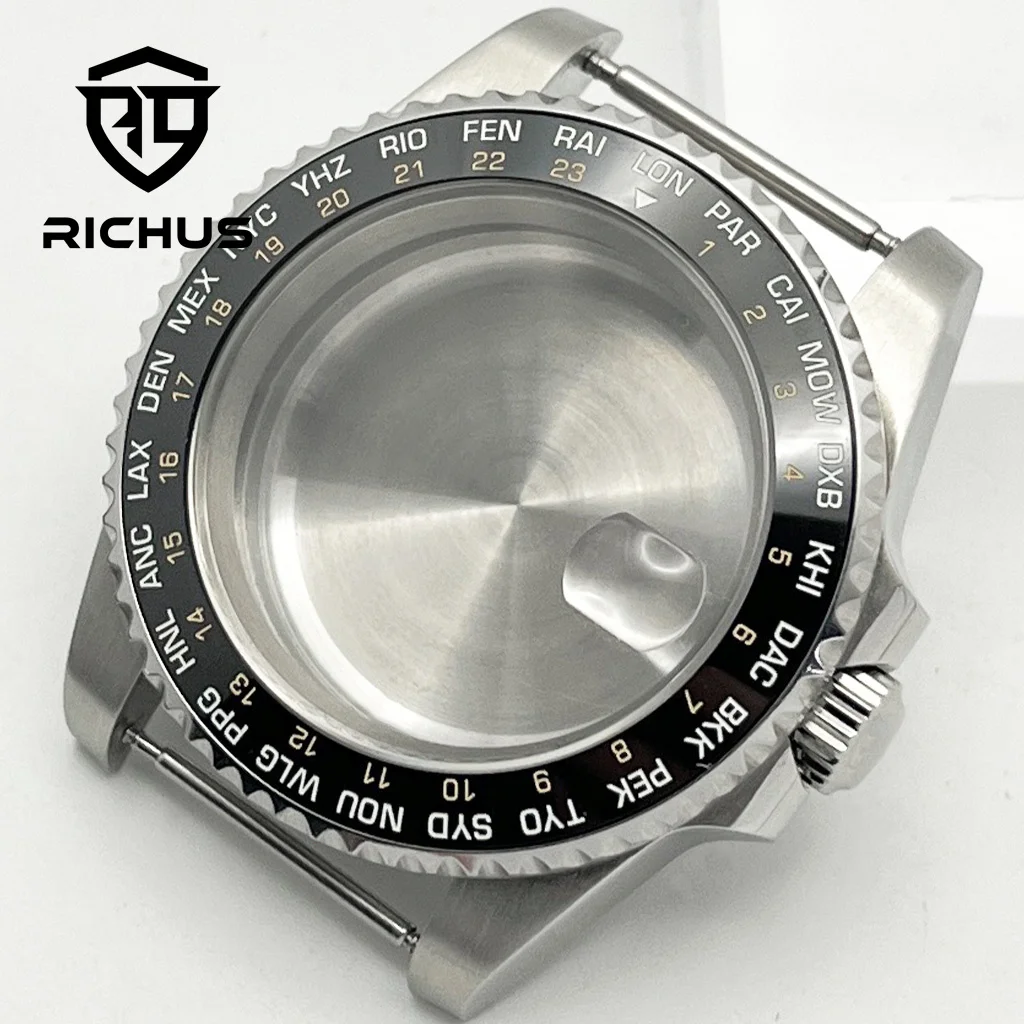 

RICHUS 40mm silver watch case sapphire glass fit NH34 NH35 NH36 ETA2824 PT5000 Miyota8215-DG movement