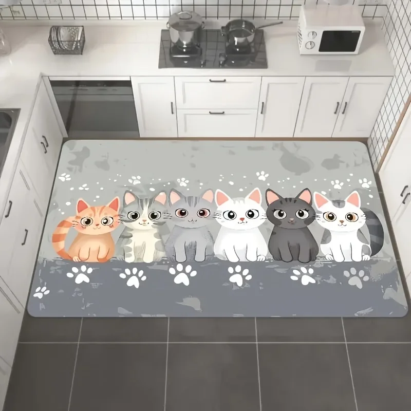 VIKAMA Niedliche Katze für die Küche, Willkommensteppich, Eingang, Fußmatte, Wohnzimmer, Sofa, Teppiche, Heimdekoration, Wohnzimmerteppiche, Waschküche – Detail 7