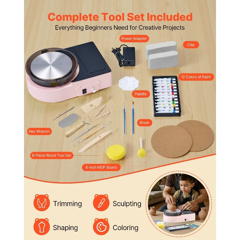 Mini Pottery Wheel Electric Clay Wheel for Minis and 6 inch Pink