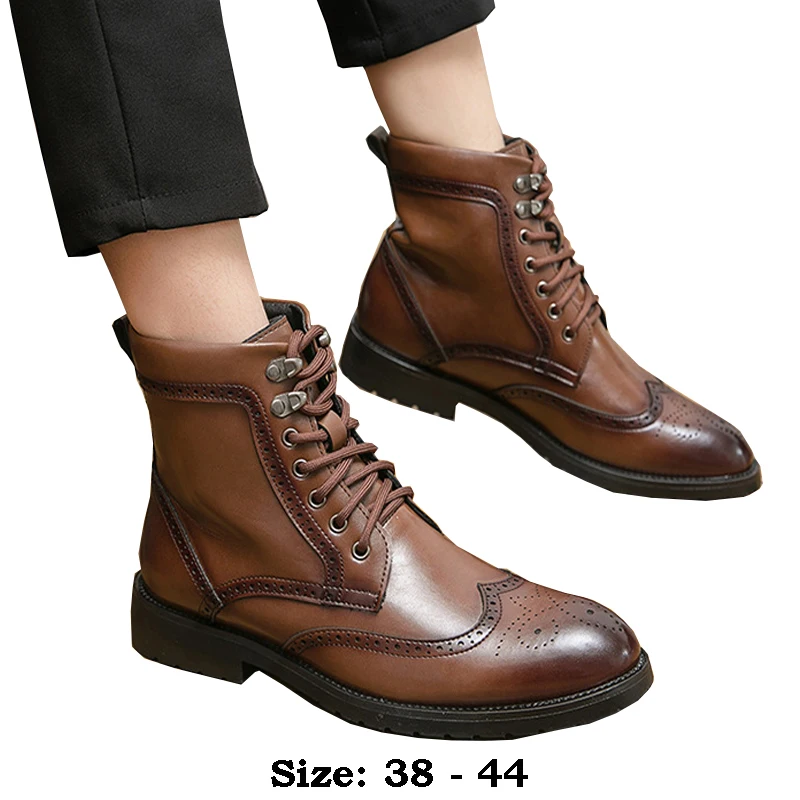 

High quality ankle length leather boots for men comfortable point toe new 2025 walking outdoor formal vintage shoe black brown