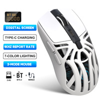 Portable 3-Mode Gaming Mouse (2.4G+BT+Wired) - 6 Prog Buttons, Compact Ergonomic, Colorful Lights, Screen, for Gaming/Travel