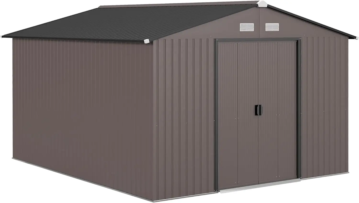 11' x 9' Outdoor Storage Shed Garden Tool Metal Shed with Foundation Kit Double Lockable Door Air Vents and Sloping Roof