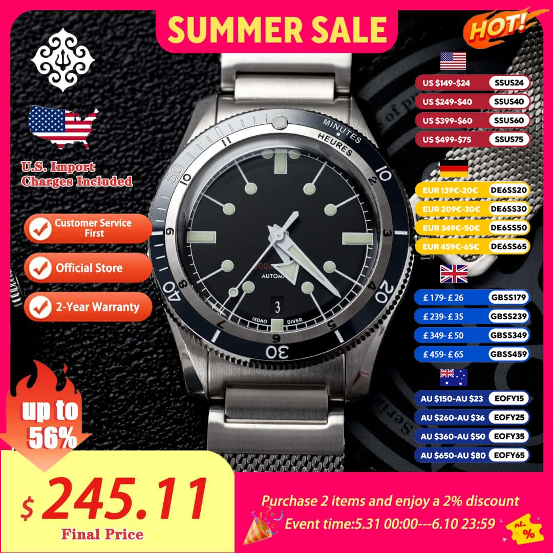 

IX&DAO IPOSE 2025 new 5303 men's automatic mechanical watch PT5000 sapphire stainless steel diving 20Bar luminous C3 watches for