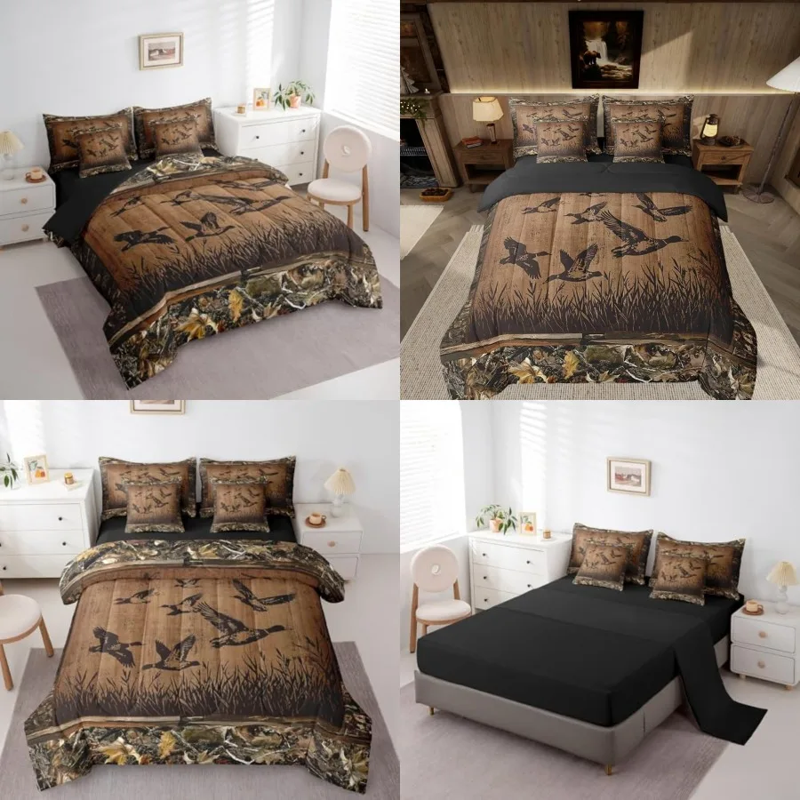 

Mallard Duck Bedding Set Size Hunting Fishing Theme Comforter Set with Sheets 7 Pcs for Boys Girls Teens Bedroom Decor Cabin Fa