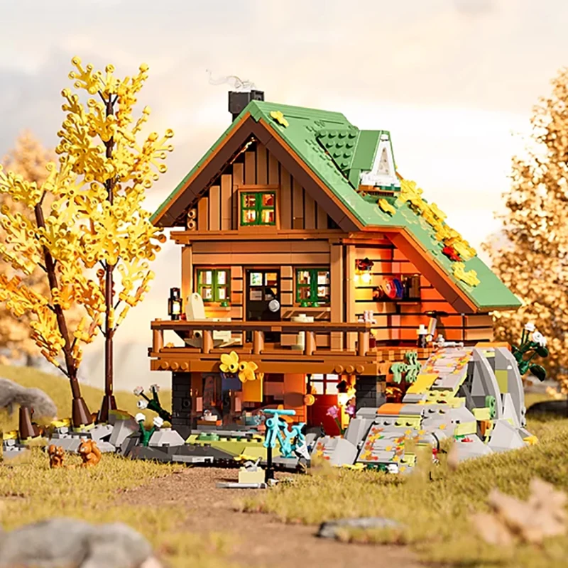 2255 Uds. Conjunto de edificios de casa de cabina de montaña, arquitectura de pueblo, conjunto de bloques de construcción Modulares, Kit de modelo, regalo de Navidad para adultos