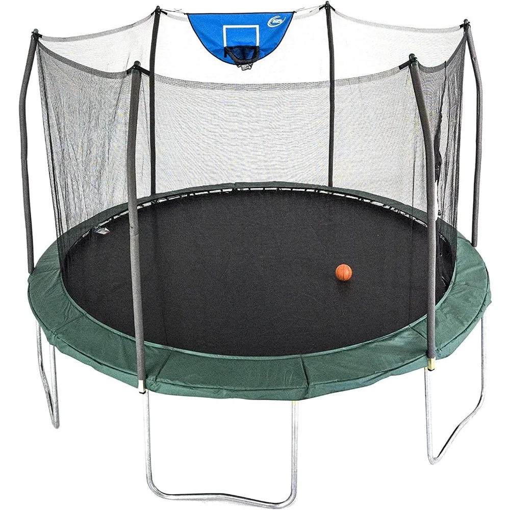 

Jump N' Dunk 12 F Round Outdoor Trampoline for Kids with Enclosure Net, Basketball Hoop, ASTM Approval