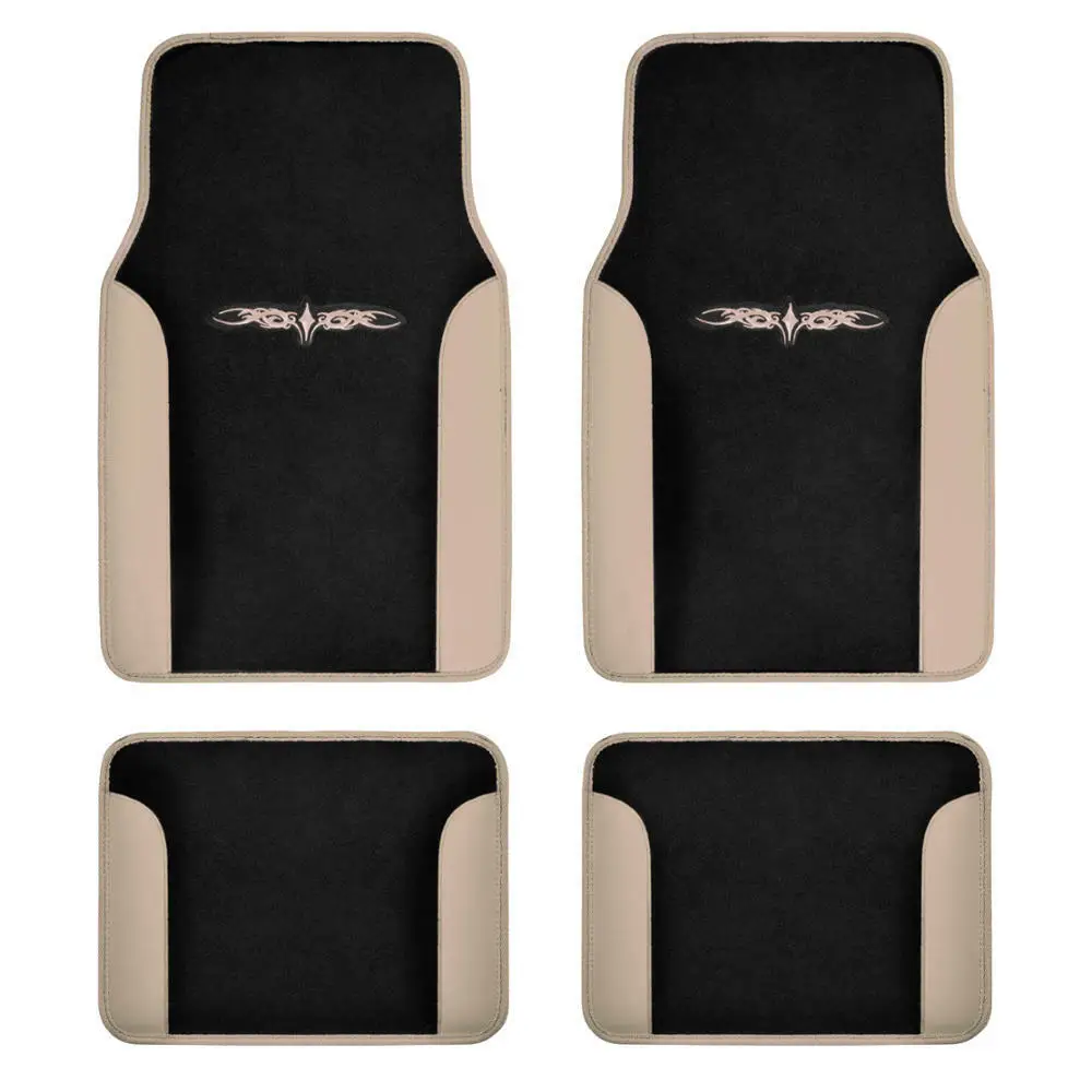 

Beige/ Black Car Carpet Floor Mats Liner w/ Tattoo Design 2-Tone Color - 4pc