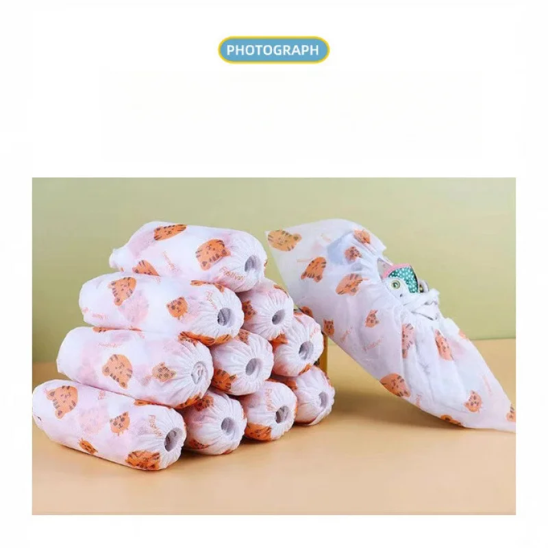 

Disposable Shoe Covers Cartoon Print, Wear Proof Woven Fabric for Home Child Adult, Thick Dust Proof Overshoes