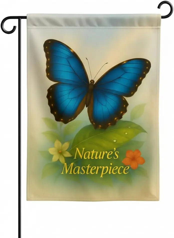 Welcome Butterfly Garden Flag 12x18 Inch Double-Sided Polyester Yard Banner with Blue Morpho Tropical Leaves, Fall Flag for  LLG