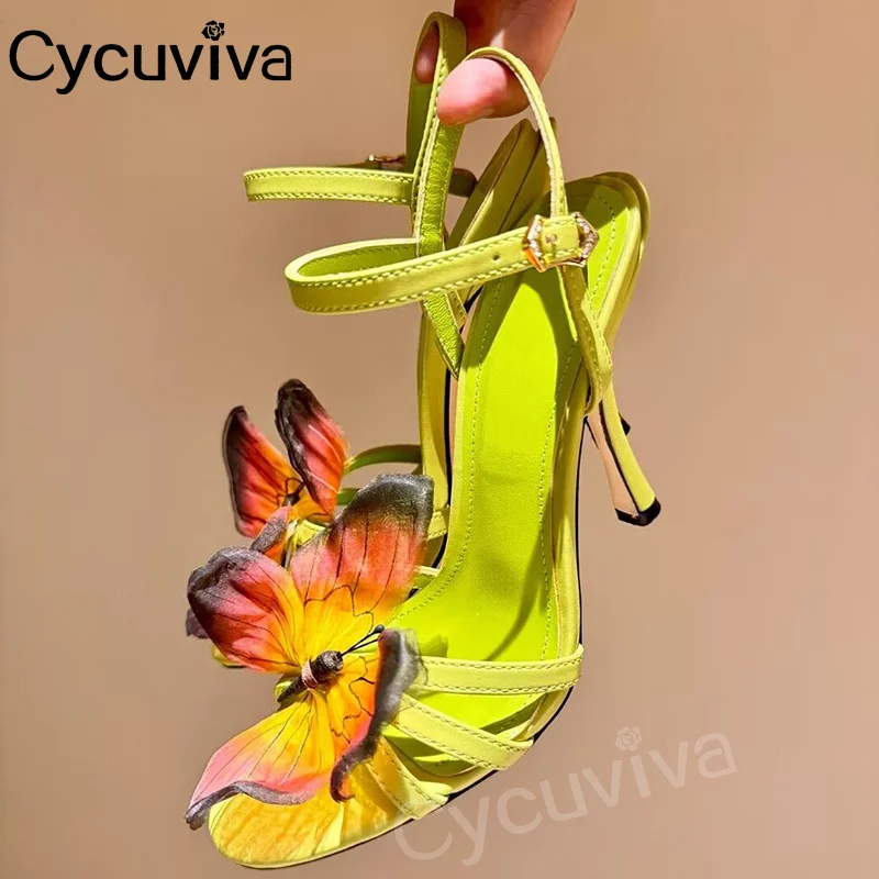 

Runway Butterfly Decor Modern Sandals Women Summer High Heel Leather Party Shoes For Woman Sexy Open Toe Gladiator Sandals Lady