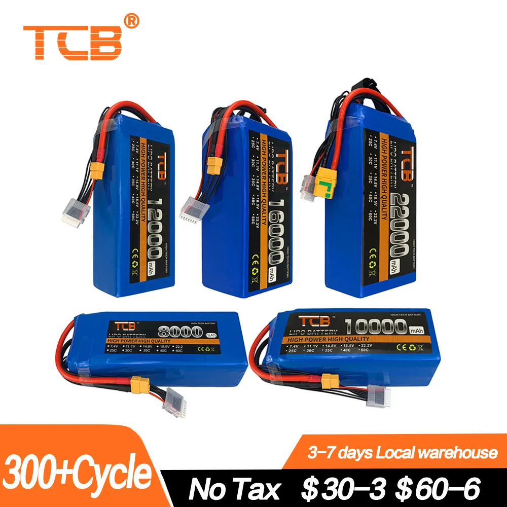 

TCB 3s 4s 5s 6s 11.1V 14.8V 18.5V 22.2V LiPo Battery 10000 12000 16000 22000mAh 25C For RC Airplane Agricultural Aircraft Drone