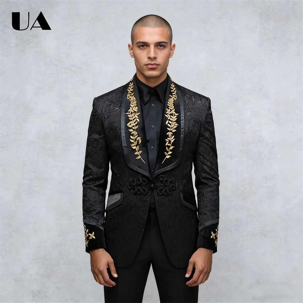

Luxury Embroidery Suit Attire for Men, XXS-7XL Big Man Tuxedo Jacket Pants One Button Suit Blazer Trousers Wedding Groom Suits