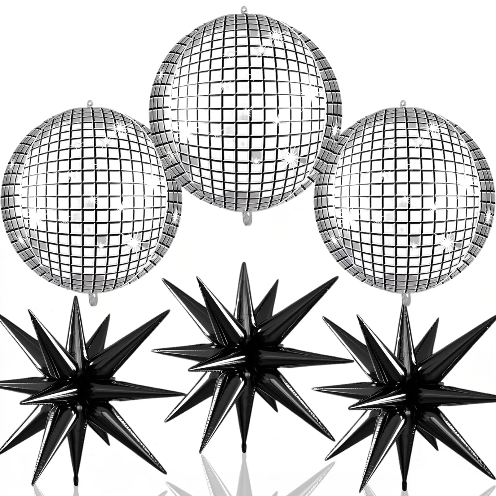 6 Stück 4D 22 Zoll Ballon Set Silber Disco Folienballon Explodierender Stern Geburtstagsfeier Abschlussfeier Neujahr Dekoration Ballon