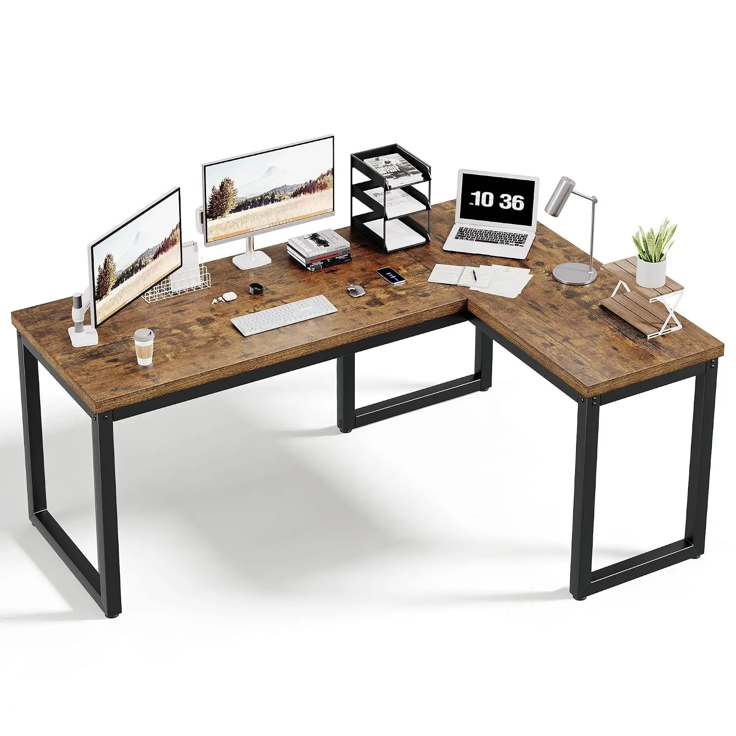 L Shaped Gaming Desk 66 Inch Corner Computer Desk 1.18 Inch Thick Desktop Metal Frame Home Office Workstation, Customized
