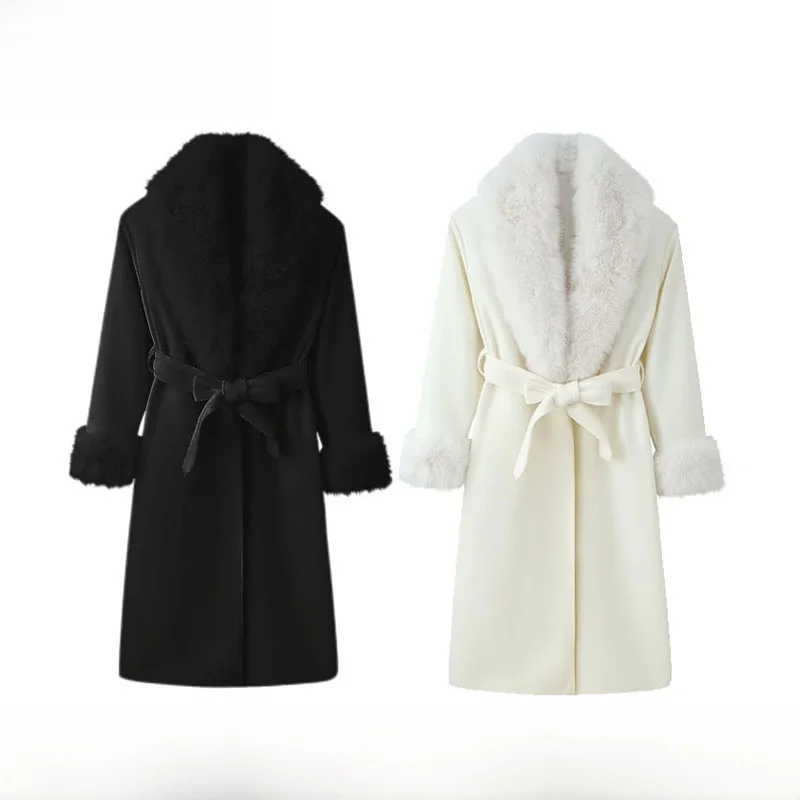 

Моющееся длинное шерстяное пальто с меховым воротником, поясом, застежкой на талии, осень-зима, Новое поступление, женское корейское пальто для поездок на работу и снаружи...