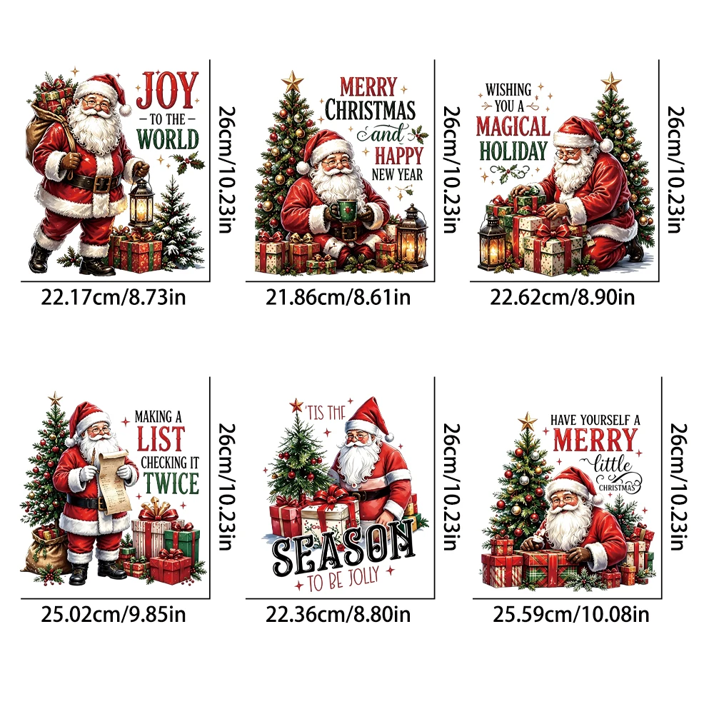 6Pcs Christmas Heat Transfer Sticker Pack, Clean Edges Smooth Cover, Easy Household Iron Press for Cotton T-Shirts