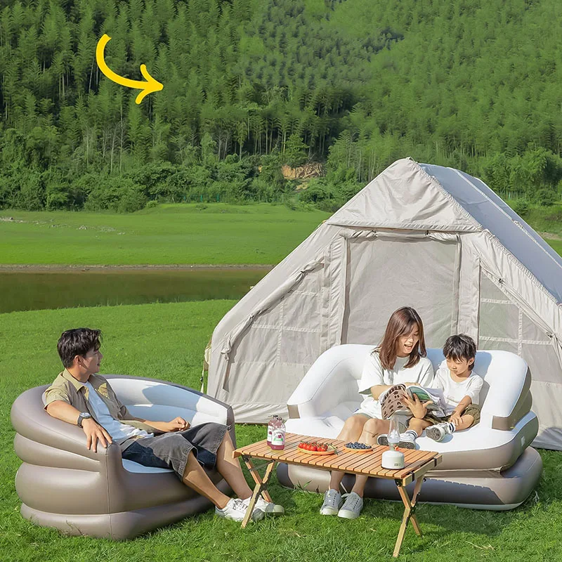 Inflatable Camping Sofa Bed with Backrest Foldable Lazy Couch Air Mattress Thick Flocking Surface for Tent Outdoor Indoor