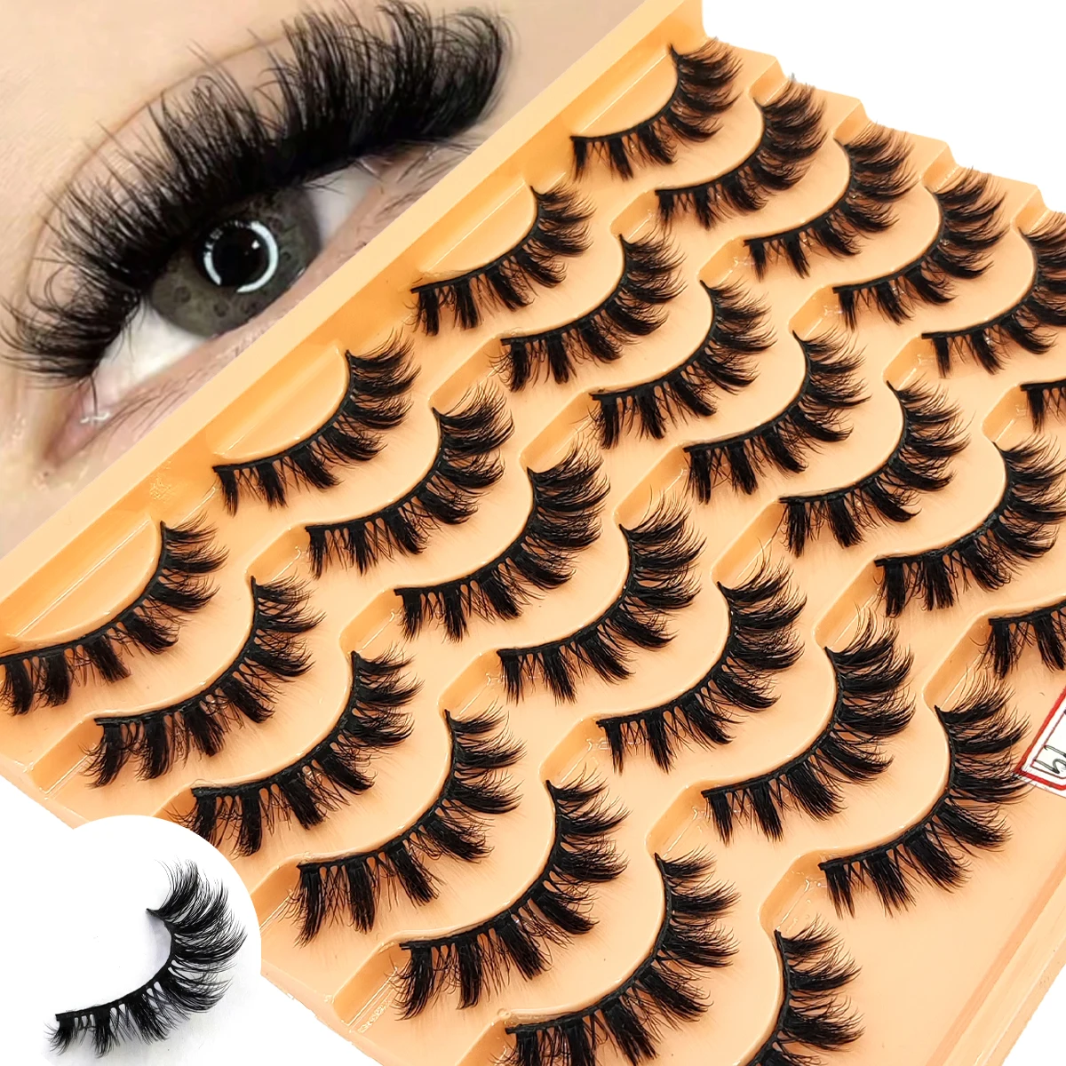 New 14 Double Natural Cat Eye Long Makeup 3D Artificial Mink Eyelash Soft Fluffy Thick Hand Rolled Extended Mink Eyelash Natur