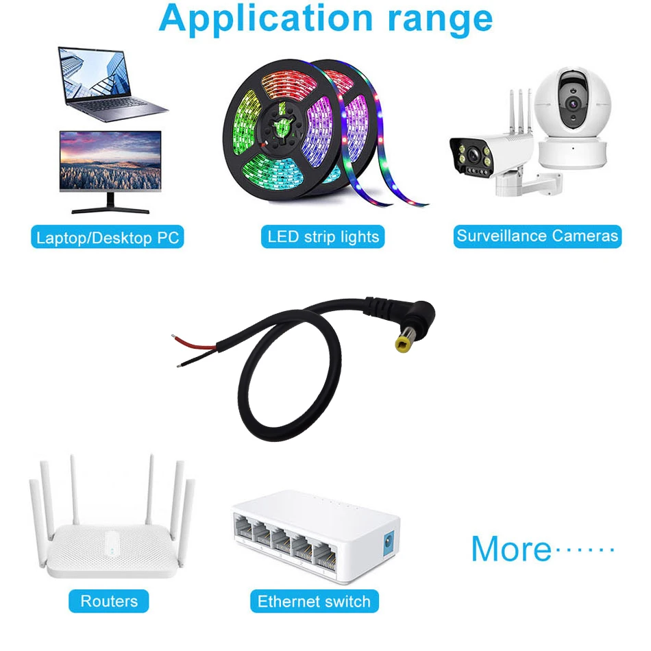 16AWG L-shaped DC Cable Connector 5.5X2.1mm Male Right Angle Cord Cable 5.5 x 2.5mm Power Plug 18AWG Connector Male Cable