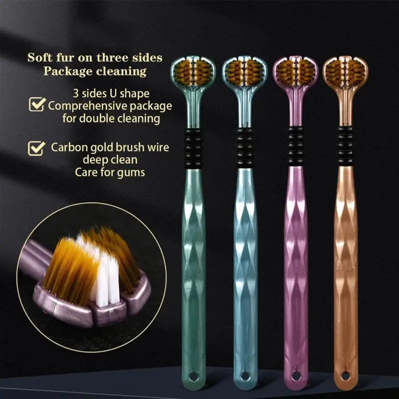 2-Piece Set Of 3-Sided Soft Bristle Toothbrushes For Adults Comprehensive Care Of Teeth And Gums