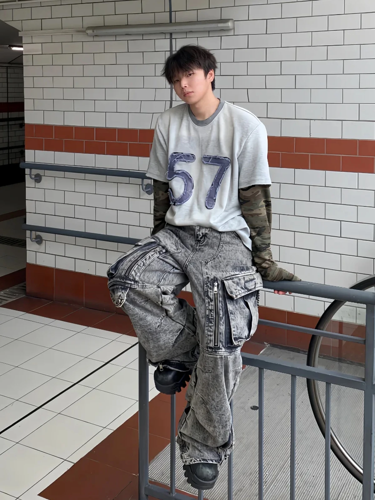 بنطلون جينز واسع الساق بأسلوب ملابس العمل للرجال، موضة الشارع الأمريكية، بنطلون كارجو مغسول متعدد الجيوب، بنطلون طويل شعبي لل...