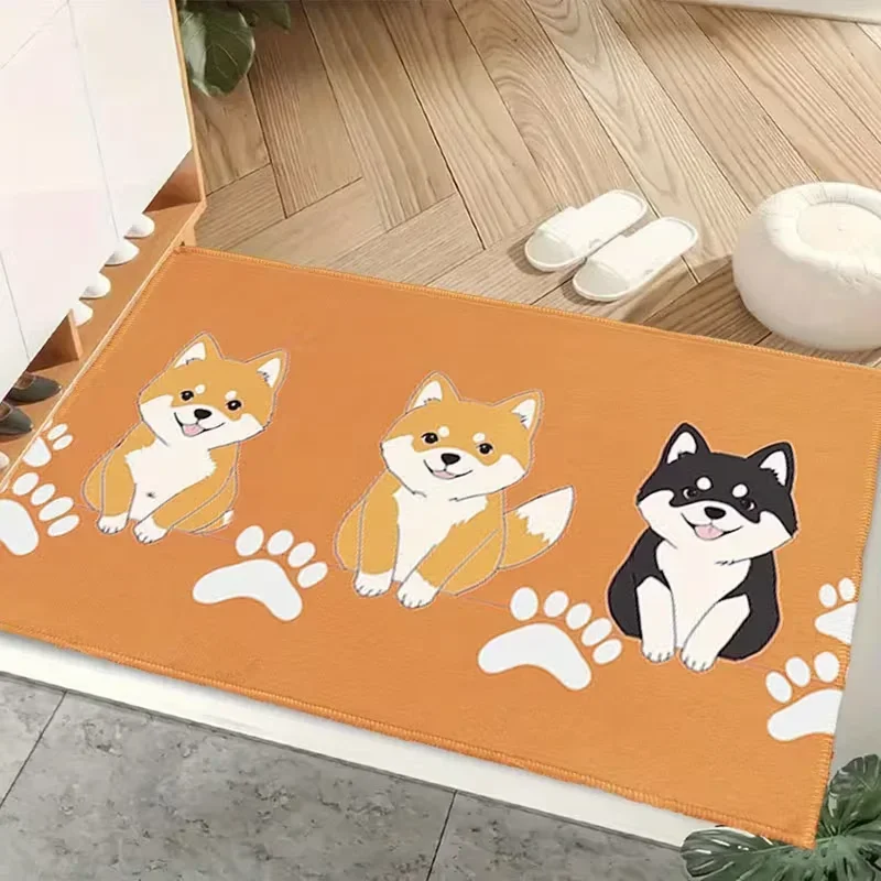Broken Wood Shiba Inu Door Mat Non Slip Floor Rug Cute Puppy Paw Optical Illusion Print Entrance Carpet Front Porch Entryway