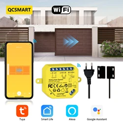 QCSMART-Controlador Abridor de Portão Deslizante, Sensor com Fio, Aplicativo Vida Inteligente, Controle Remoto, Alexa, Assistente do Google, Wi-Fi, Tuya